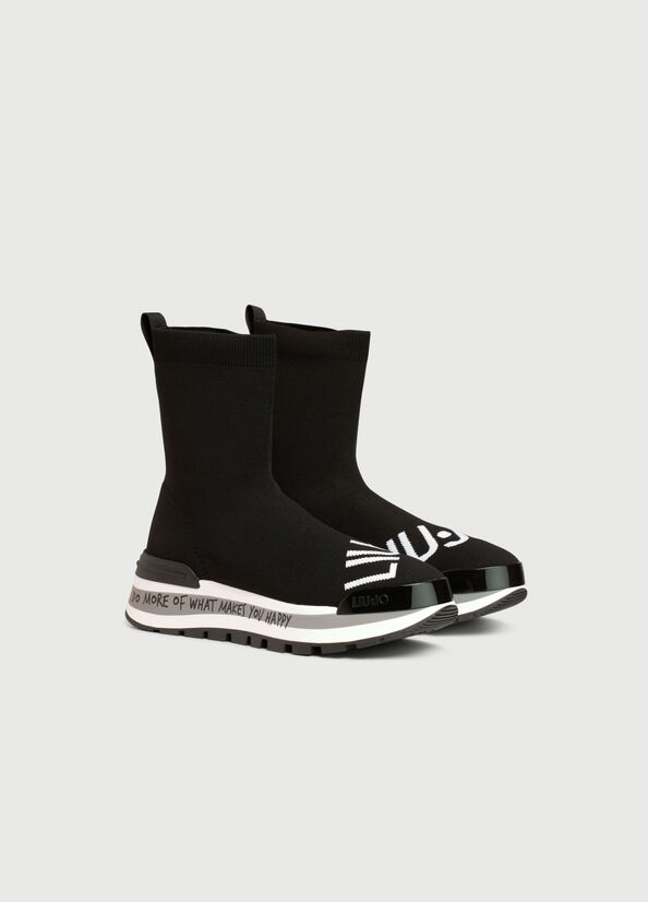 Women's Liu Jo Sock With Logo Sneakers Black | JZK-159864