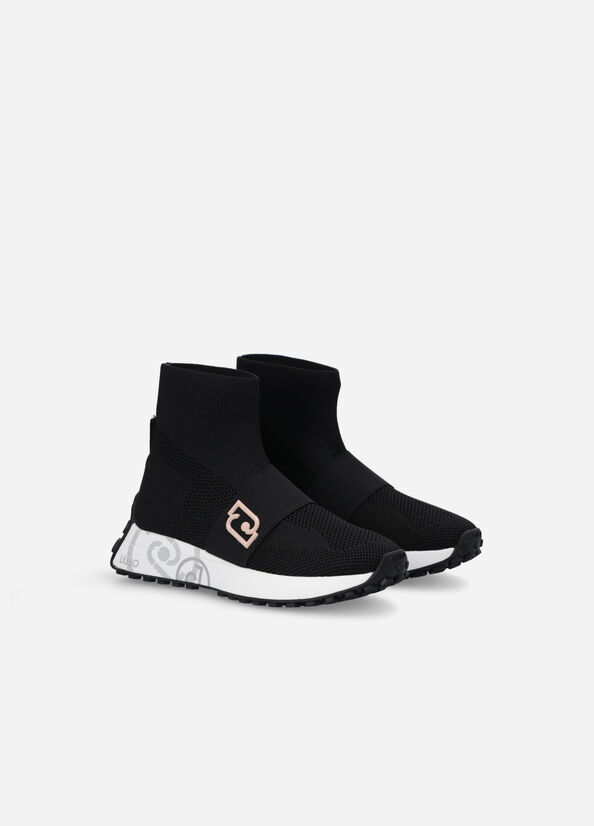 Women's Liu Jo Sock With Logo Sneakers Black | PQO-428370