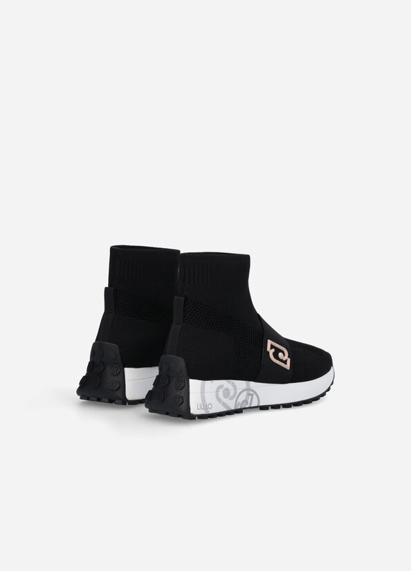 Women's Liu Jo Sock With Logo Sneakers Black | PQO-428370