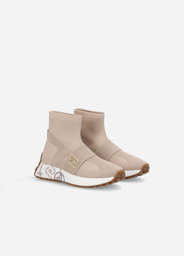 Women's Liu Jo Sock With Logo Sneakers Brown | PTZ-105768