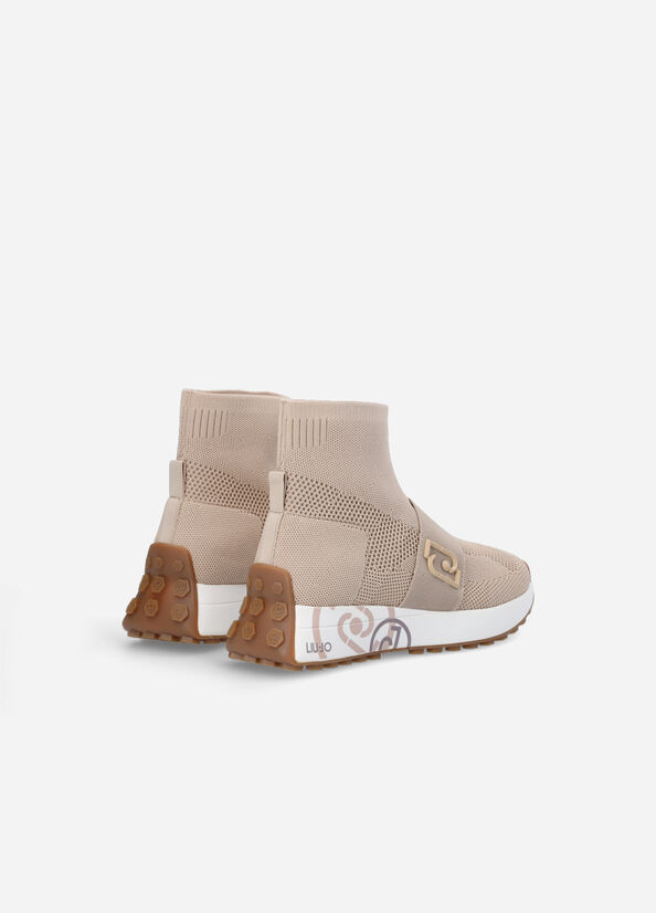 Women's Liu Jo Sock With Logo Sneakers Brown | PTZ-105768