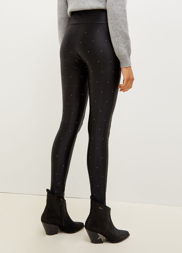 Women's Liu Jo Stretch Jersey Leggings With Rhinestones Pants Black | MUX-023671