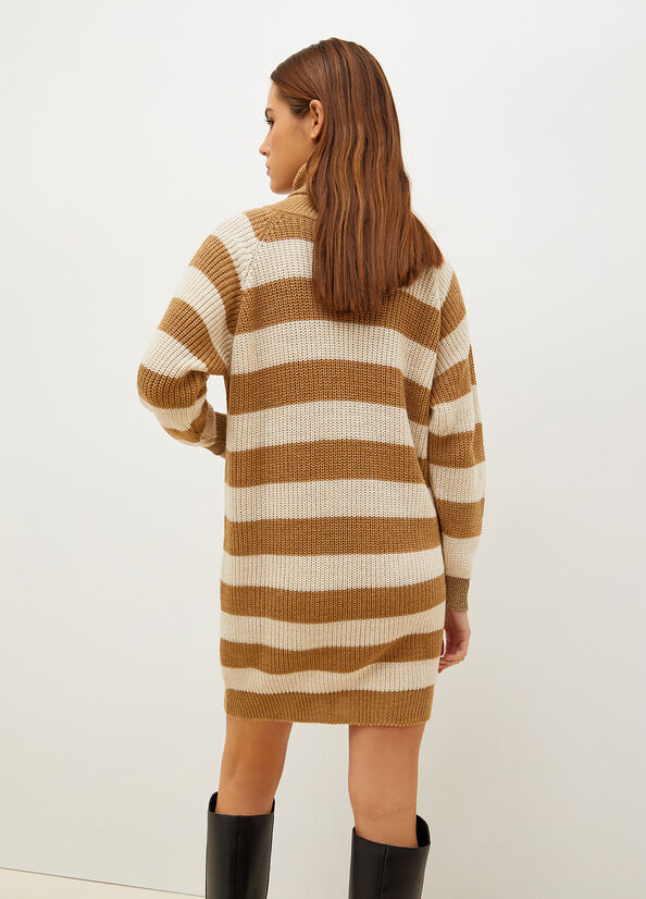 Women's Liu Jo Striped Knit Dress Brown / Cream | BJP-916387