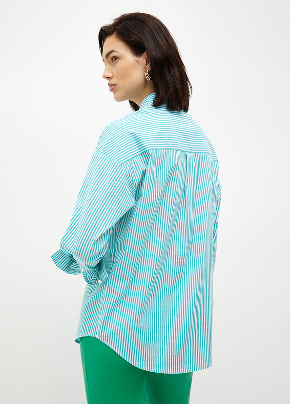 Women's Liu Jo Striped Poplin Shirts Mint | HQV-745360