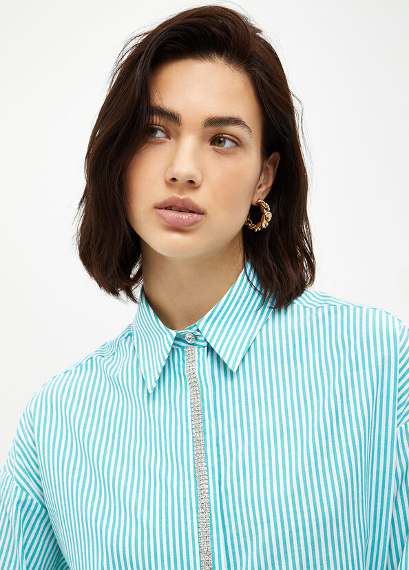 Women's Liu Jo Striped Poplin Shirts Mint | HQV-745360