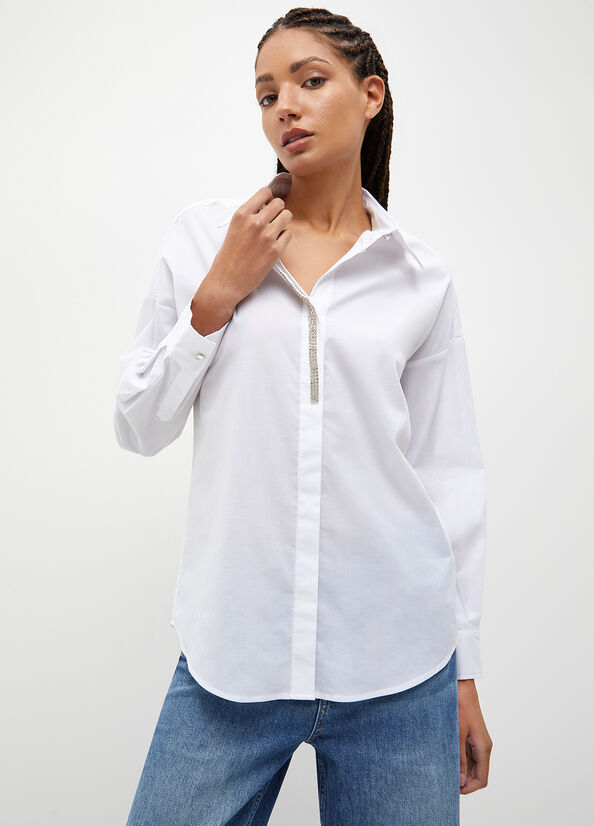 Women\'s Liu Jo Striped Poplin Shirts White | GMZ-084153