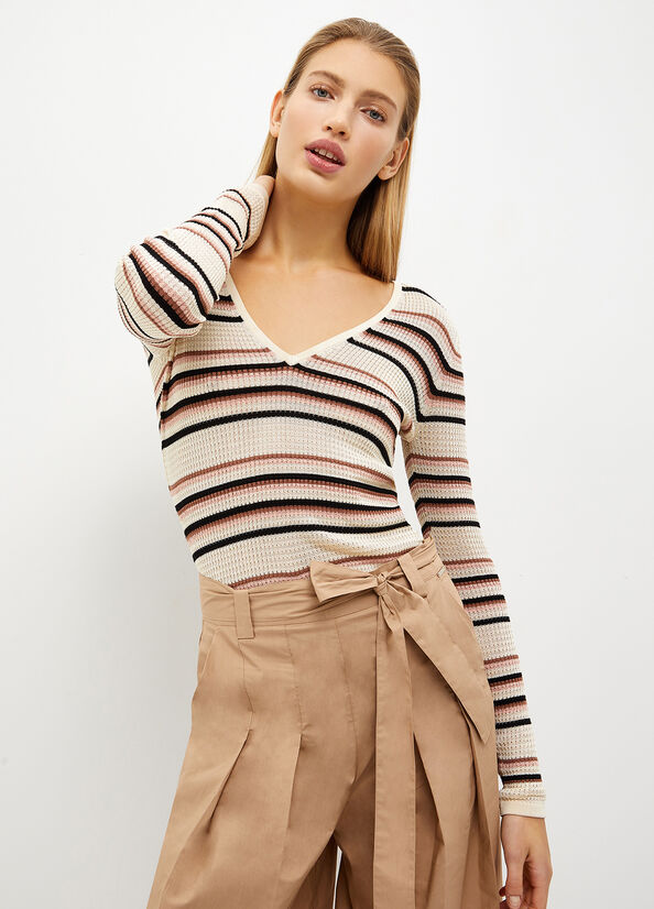 Women\'s Liu Jo Striped Sweaters Beige | EFZ-256739