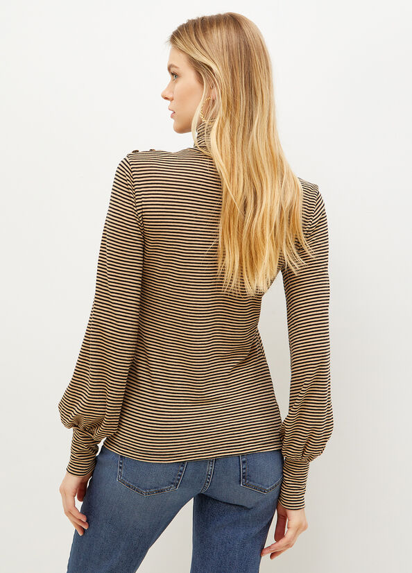 Women's Liu Jo Striped Turtleneck T Shirts Brown | GZP-819502