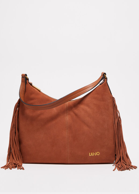 Women's Liu Jo Suede Shoulder With Fringes Shopper Bag Brown | SHU-389042