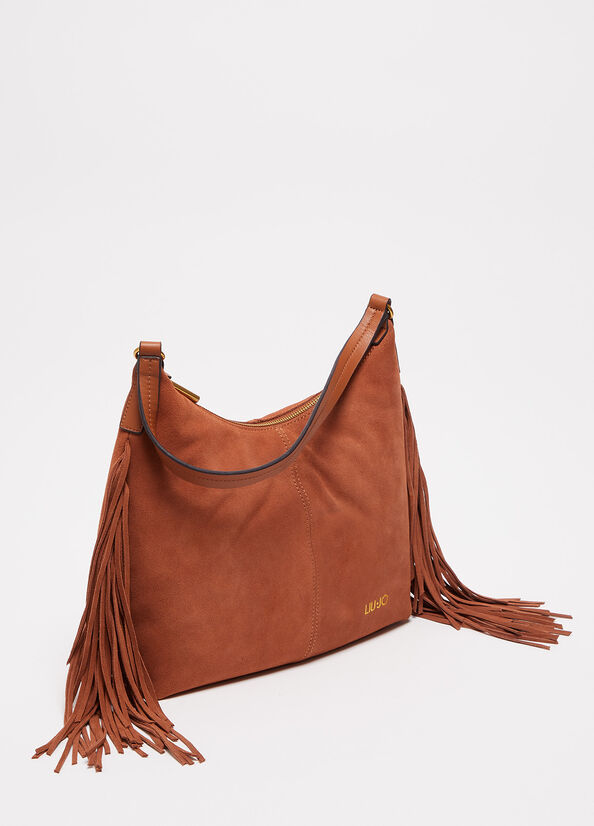 Women's Liu Jo Suede Shoulder With Fringes Shopper Bag Brown | SHU-389042