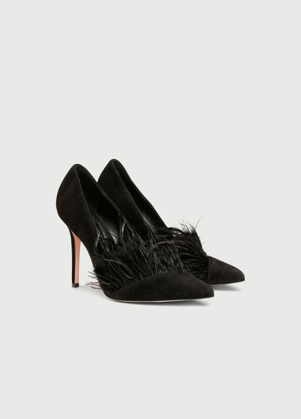 Women's Liu Jo Suede With Feathers High Heels Black | ACV-142768