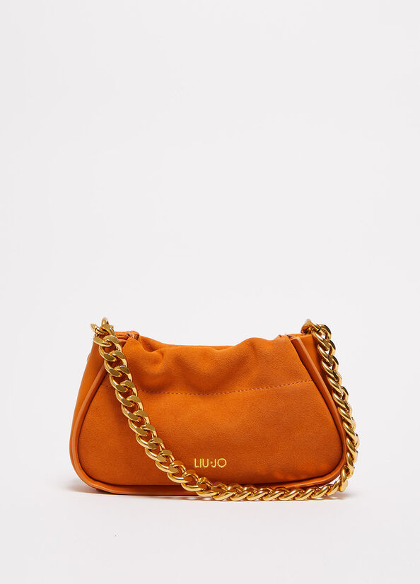 Women\'s Liu Jo Suede With Logo Clutch Bag Orange | OBP-345689