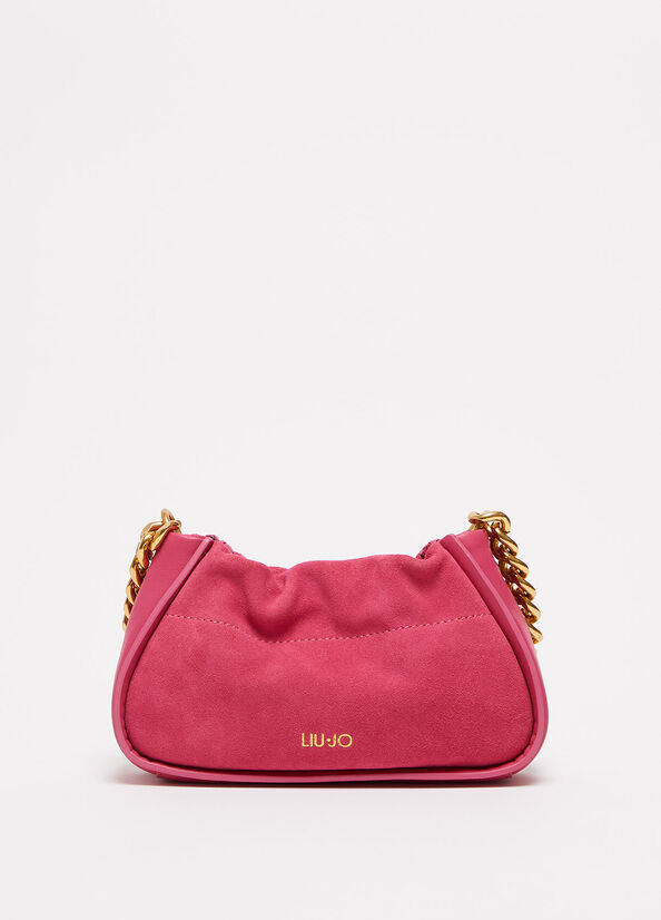 Women's Liu Jo Suede With Logo Clutch Bag Fuchsia | ZCQ-528614