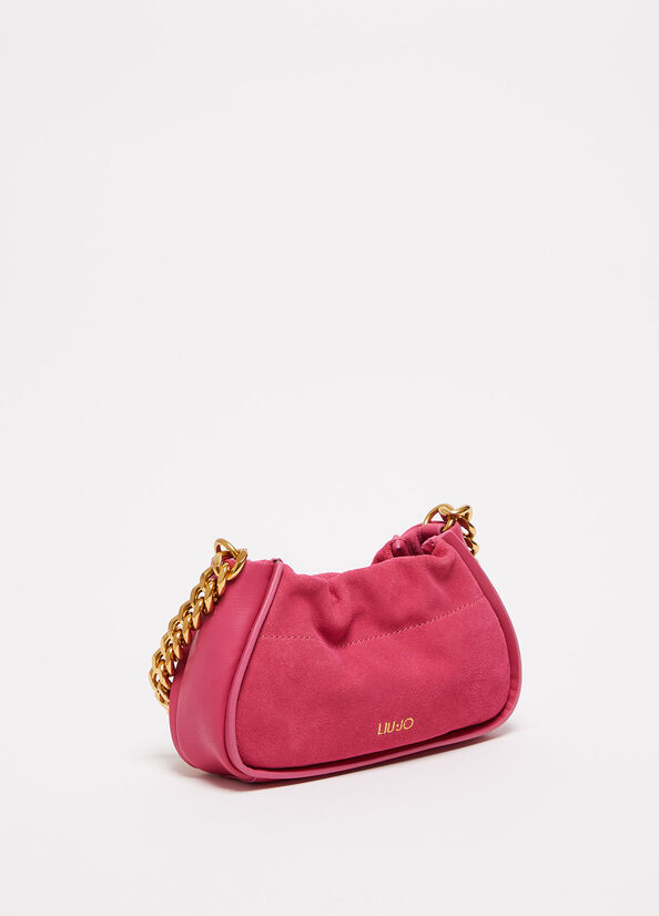 Women's Liu Jo Suede With Logo Clutch Bag Fuchsia | ZCQ-528614