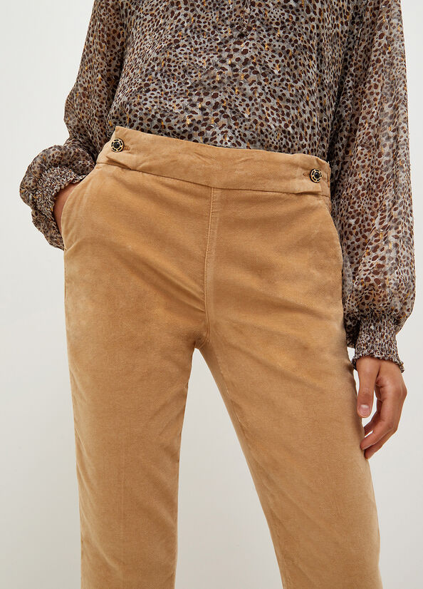 Women's Liu Jo Velvet Cropped Pants Brown | AOP-371485