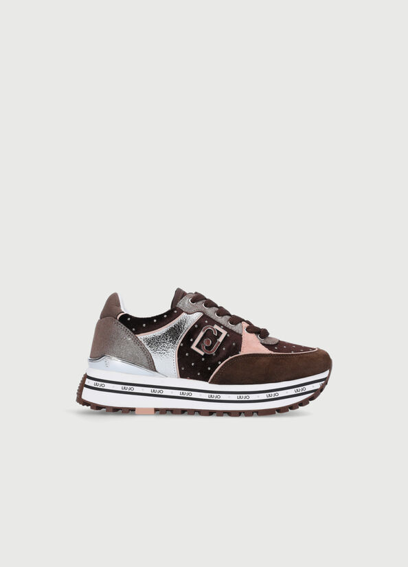 Women's Liu Jo Velvet Platform Sneakers Brown | DQF-651847