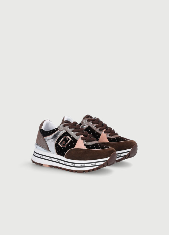 Women's Liu Jo Velvet Platform Sneakers Brown | DQF-651847