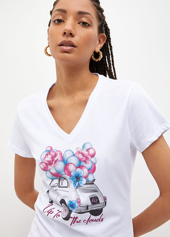 Women's Liu Jo With Balloon & Car Print Tops White | KET-376015