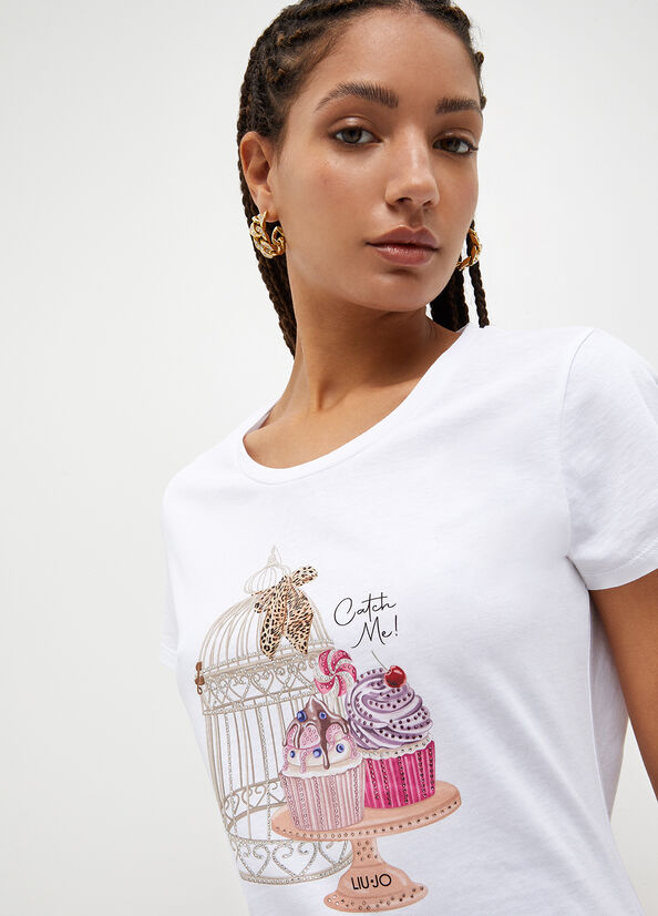 Women's Liu Jo With Cage & Cupcake Print Tops White | CAU-165048