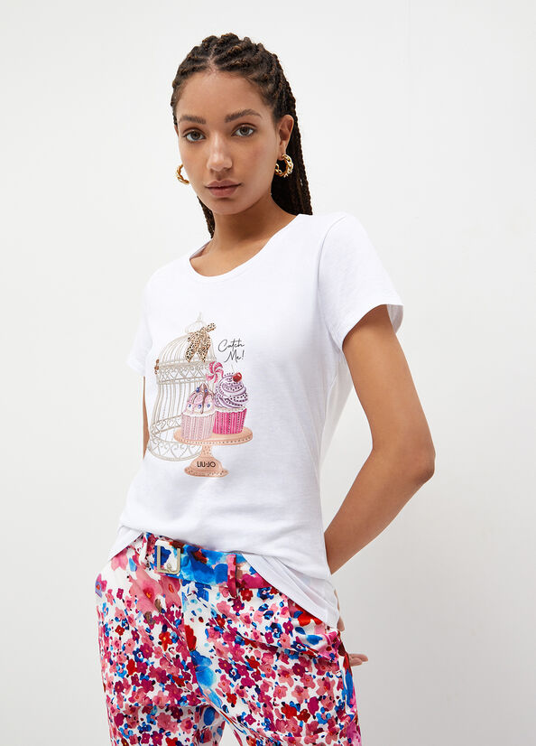 Women\'s Liu Jo With Cage & Cupcake Print Tops White | CAU-165048