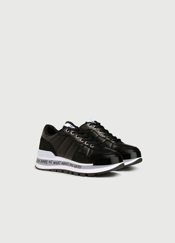 Women's Liu Jo With Crackle Detail Sneakers Black | YIC-825963