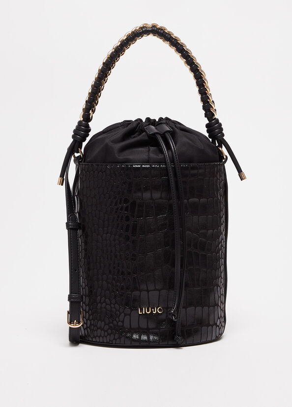 Women's Liu Jo With Crocodile Print Bucket Bags Black | BZT-291035