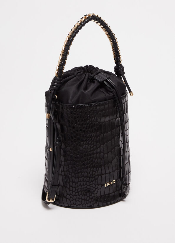 Women's Liu Jo With Crocodile Print Bucket Bags Black | BZT-291035