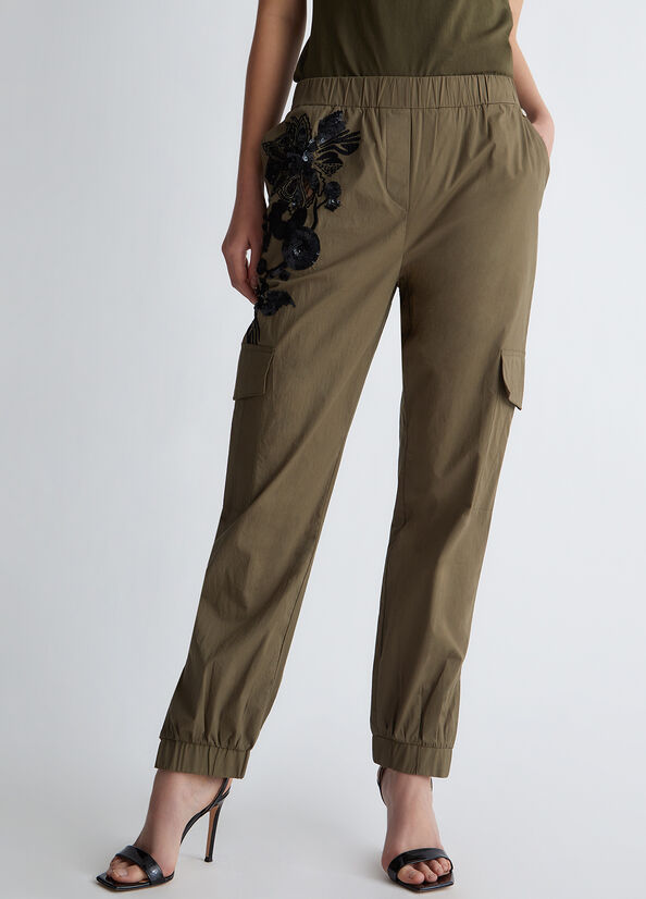 Women\'s Liu Jo With Embroidery And Sequins Pants Olive | MPF-392156