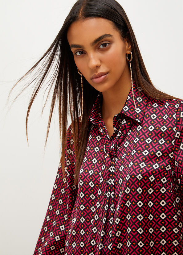 Women's Liu Jo With Geometric Print Shirts Red | OTH-189754