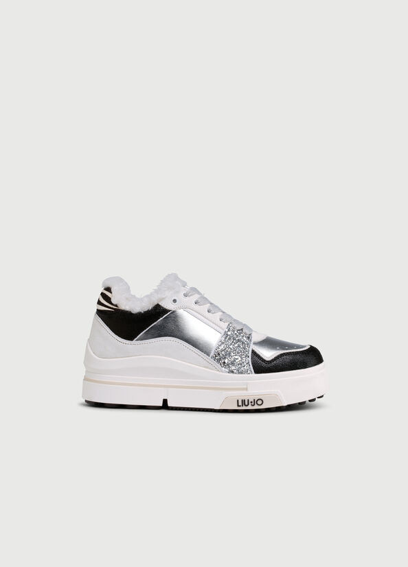 Women's Liu Jo With Glitter Sneakers Black / Silver | TZU-610542