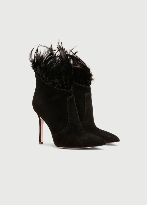 Women's Liu Jo With Heel And Feathers Ankle Boots Black | AFZ-937084