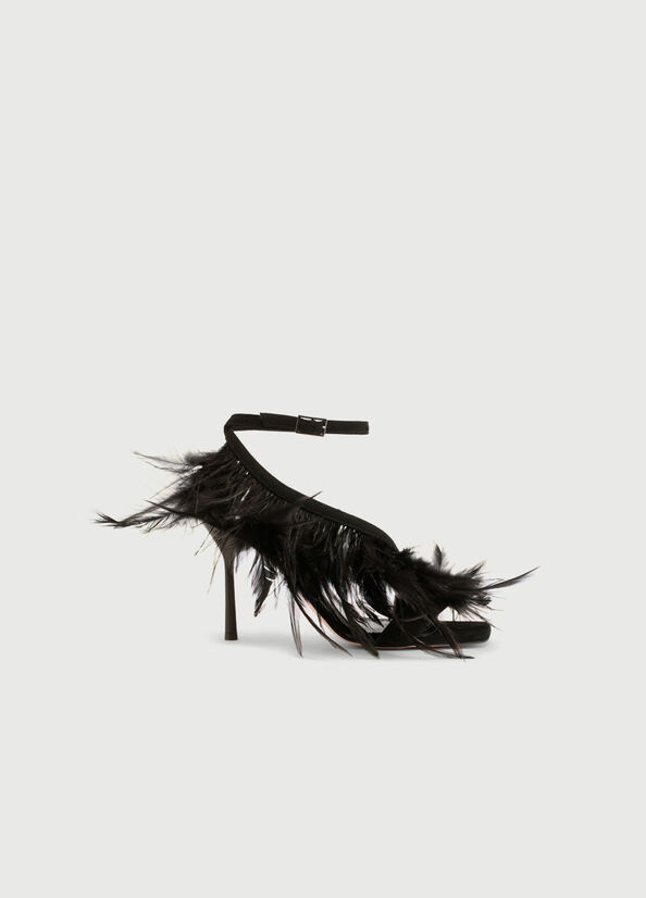 Women's Liu Jo With Heel And Feathers Sandals Black | FYB-142038