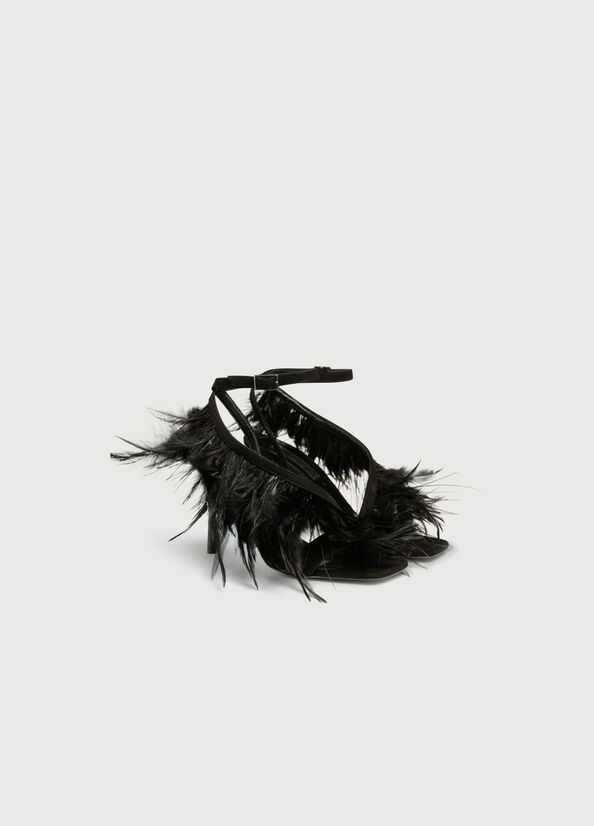 Women's Liu Jo With Heel And Feathers Sandals Black | FYB-142038