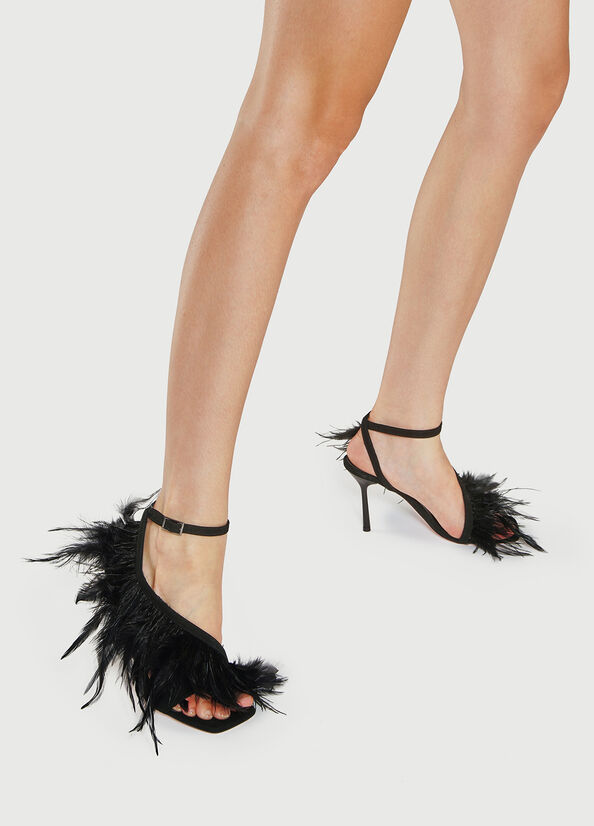 Women\'s Liu Jo With Heel And Feathers Sandals Black | FYB-142038