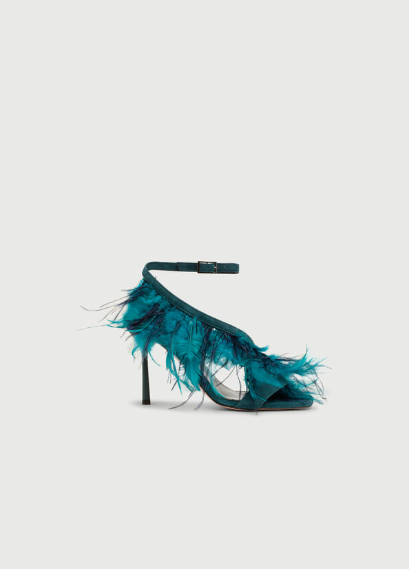 Women's Liu Jo With Heel And Feathers Sandals Turquoise | PUH-573126