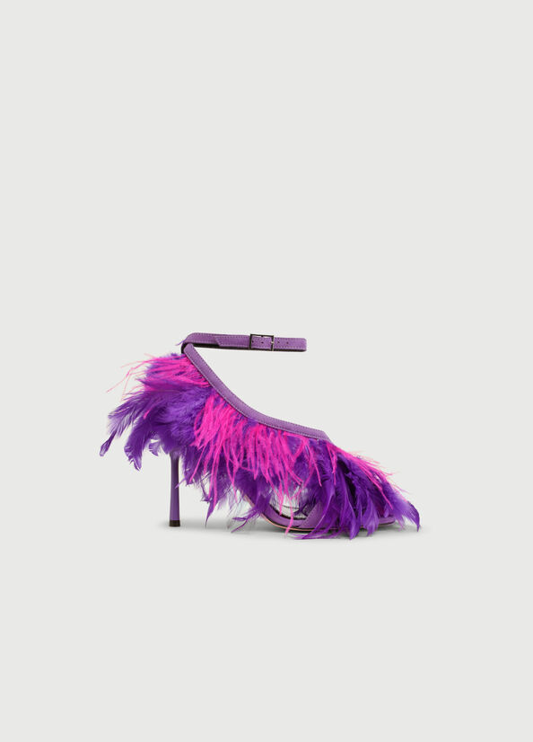 Women's Liu Jo With Heel And Feathers Sandals Purple | UME-513289