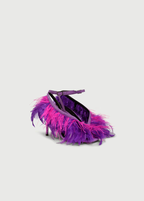 Women's Liu Jo With Heel And Feathers Sandals Purple | UME-513289