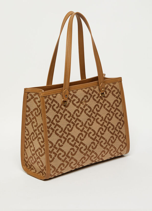 Women's Liu Jo With Jacquard Logo Shopper Bag Brown | PHJ-713624