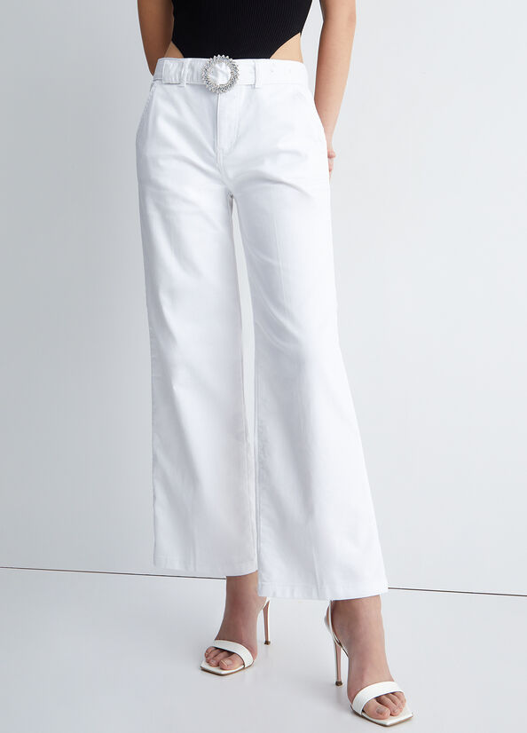 Women\'s Liu Jo With Jewel Buckle Pants White | ZXF-157380