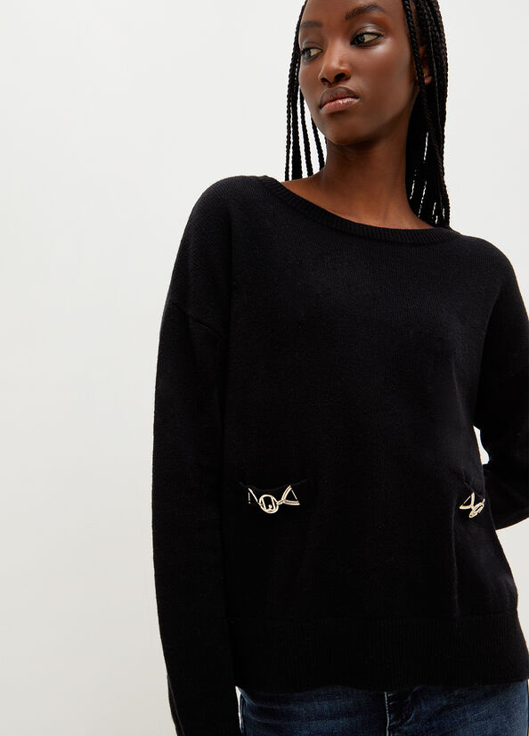 Women's Liu Jo With Jewel Logo Sweaters Black | IGF-350891