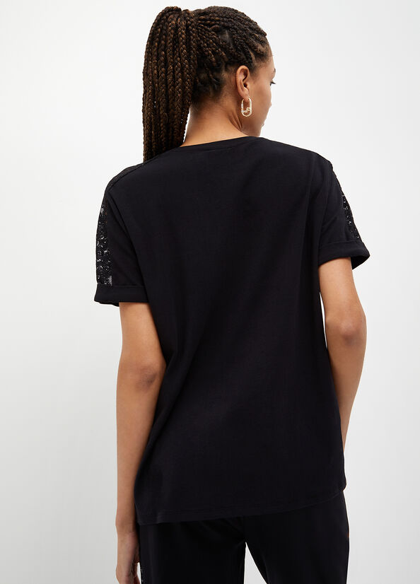 Women's Liu Jo With Lace Details T Shirts Black | GNH-051493