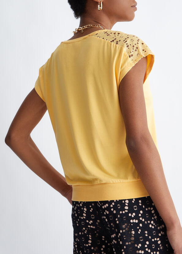 Women's Liu Jo With Lace Details T Shirts Yellow | QRS-518930