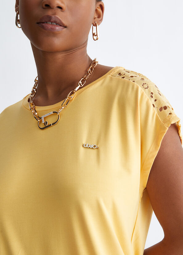 Women's Liu Jo With Lace Details T Shirts Yellow | QRS-518930