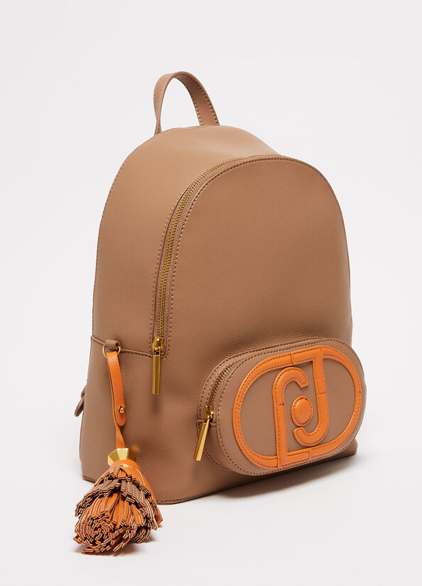 Women's Liu Jo With Logo And Charm Backpacks Brown | BRY-817503