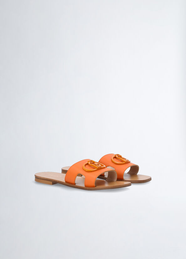 Women's Liu Jo With Logo Flat Shoes Orange | JAQ-245038