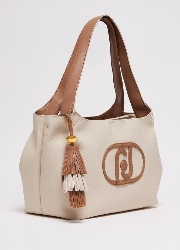 Women's Liu Jo With Logo Shoulder Bags Beige | FEG-830741