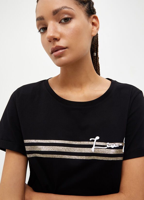 Women's Liu Jo With Logo T Shirts Black | ZIV-041789