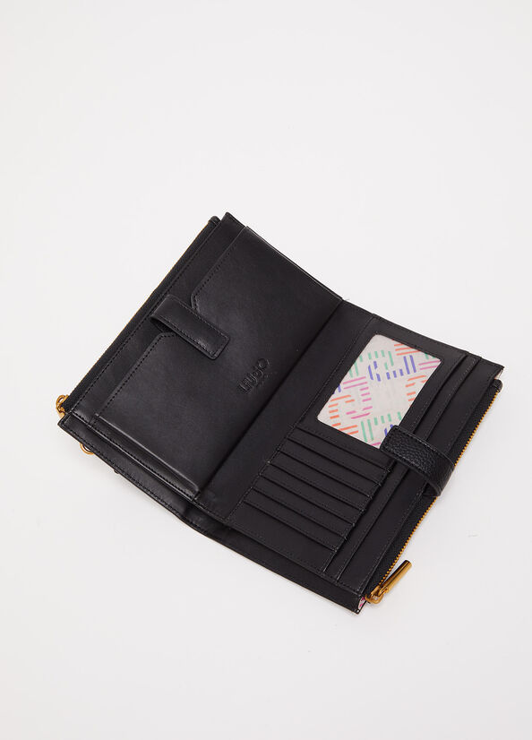 Women's Liu Jo With Logo Wallets Black | VFM-047691