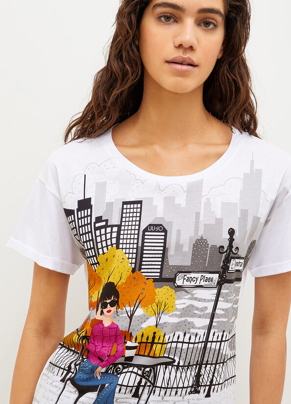 Women's Liu Jo With New York Print T Shirts White | LSN-736190