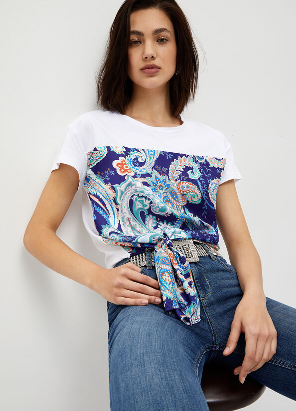 Women's Liu Jo With Paisley Print Tops White / AZURE Blue | CTZ-476052